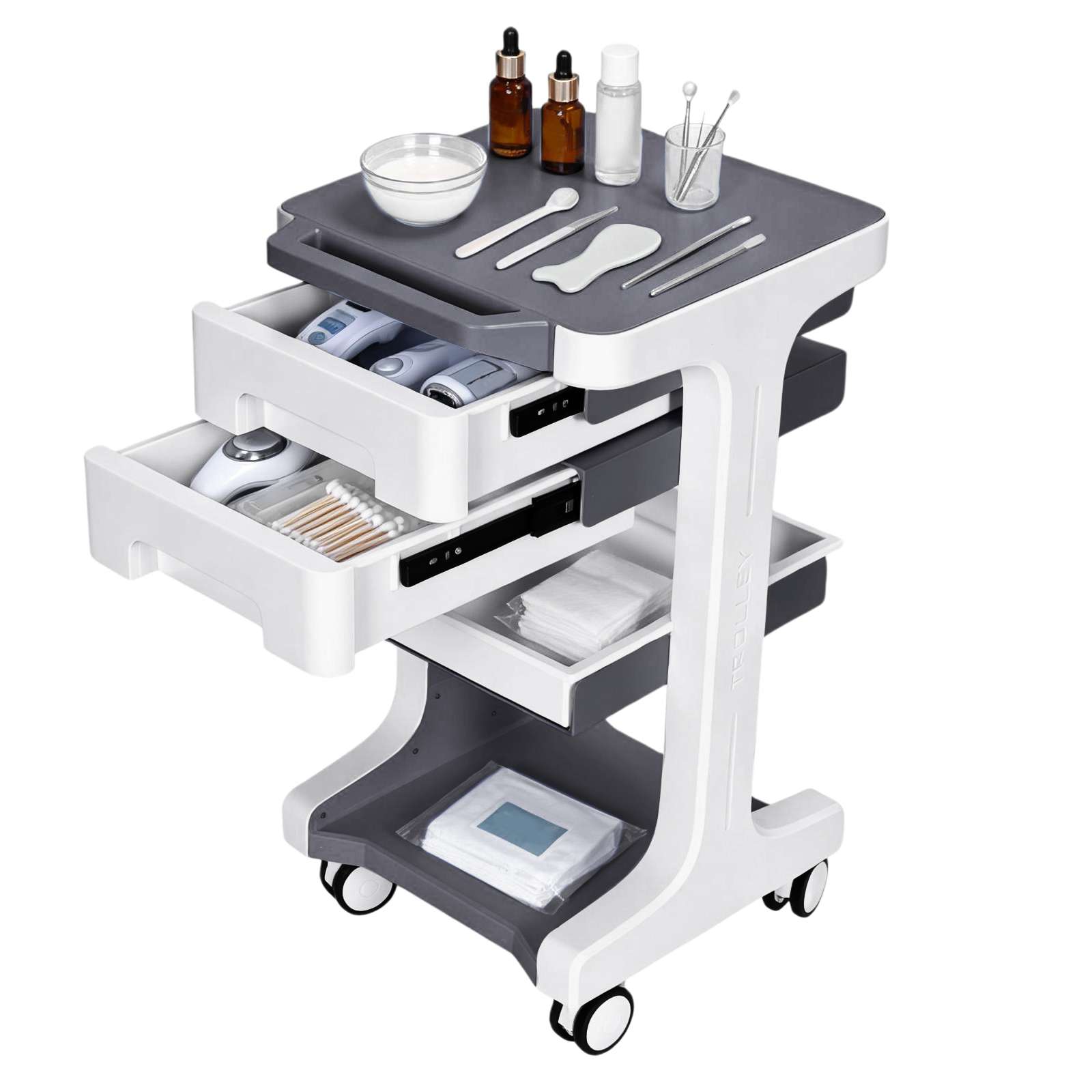 Medical Lab Ultrasound - 3 Tier Medical Rolling Cart with