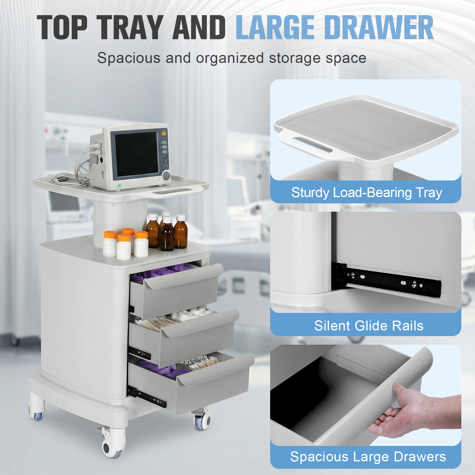 Mobile Trolley Cart with 3 Dra - Medical Lab Ultrasound 评论和价格